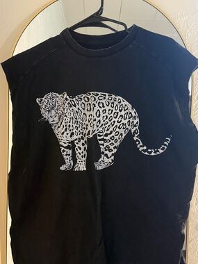 Kids Black Graphic Leopard Tee
